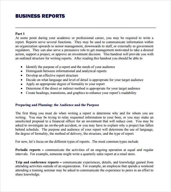 writing a business report format