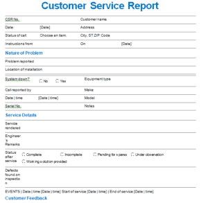 customer service report excel