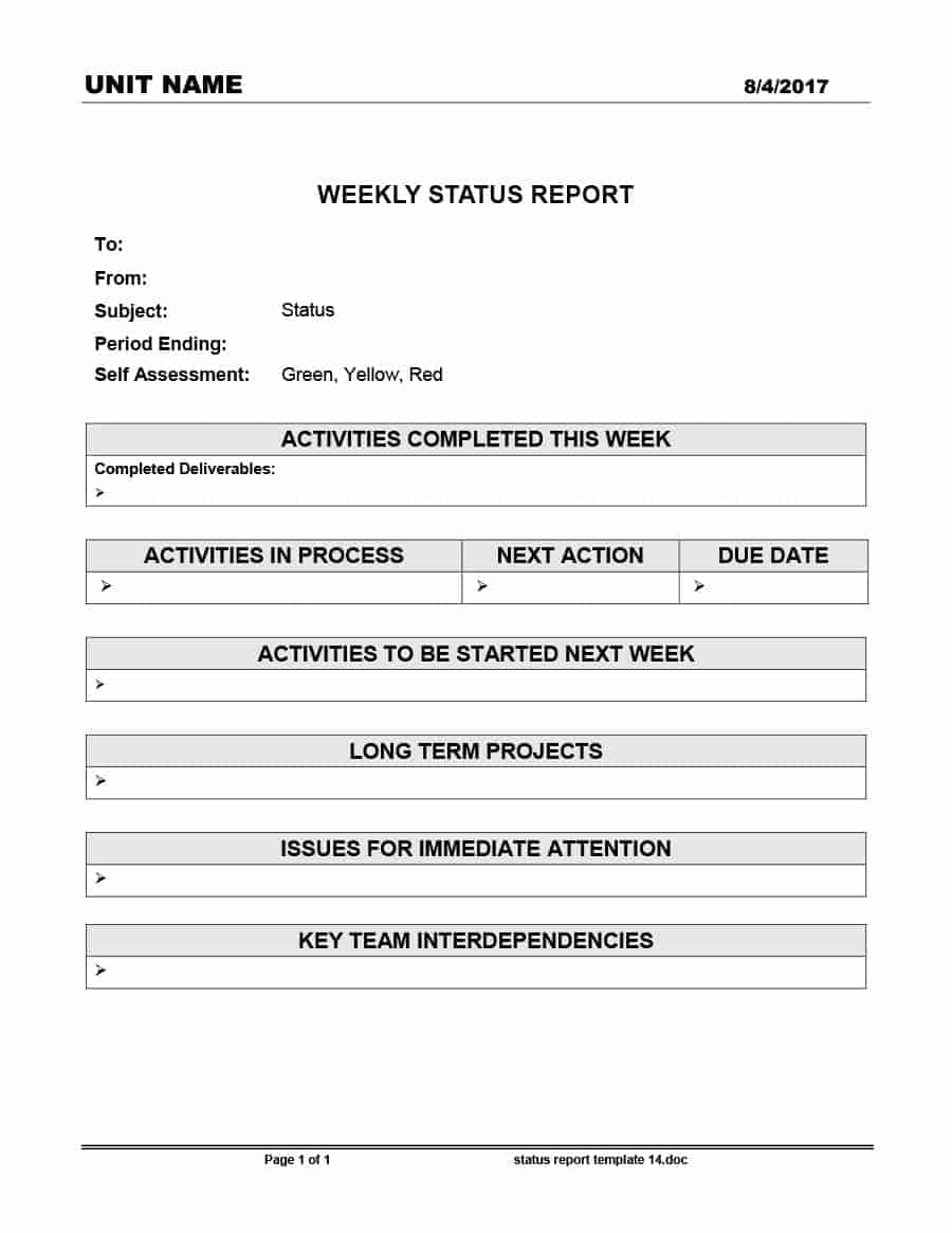 Weekly Status Report Template Excel