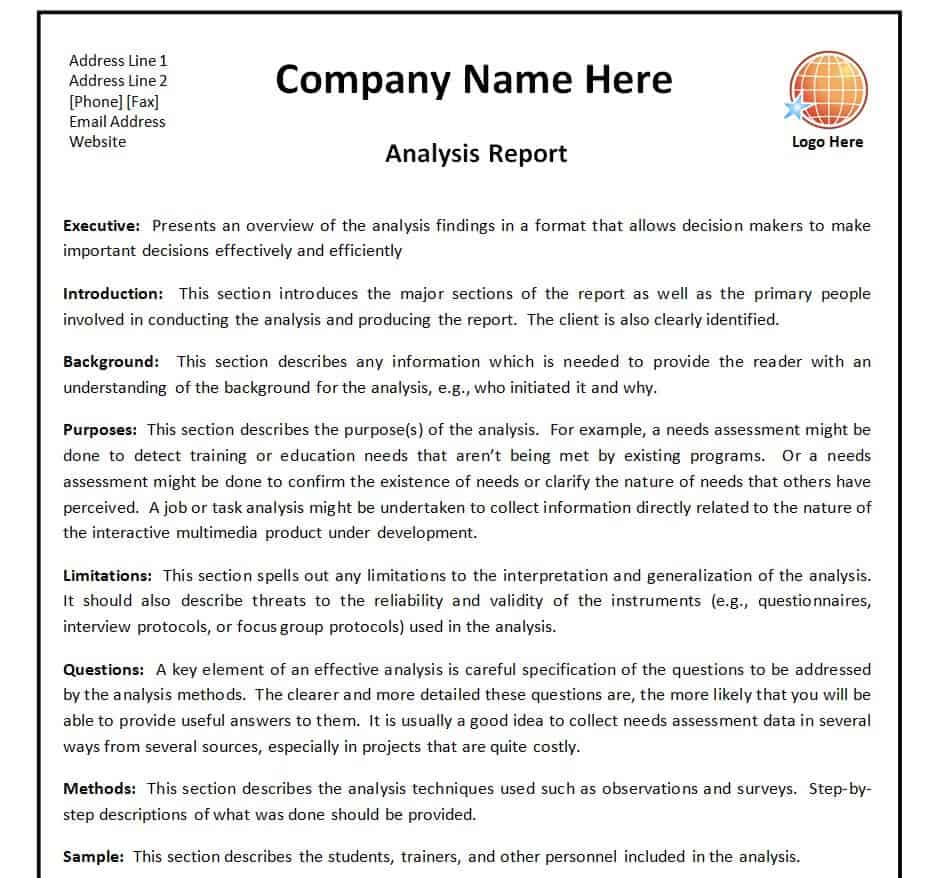 report analysis of a company