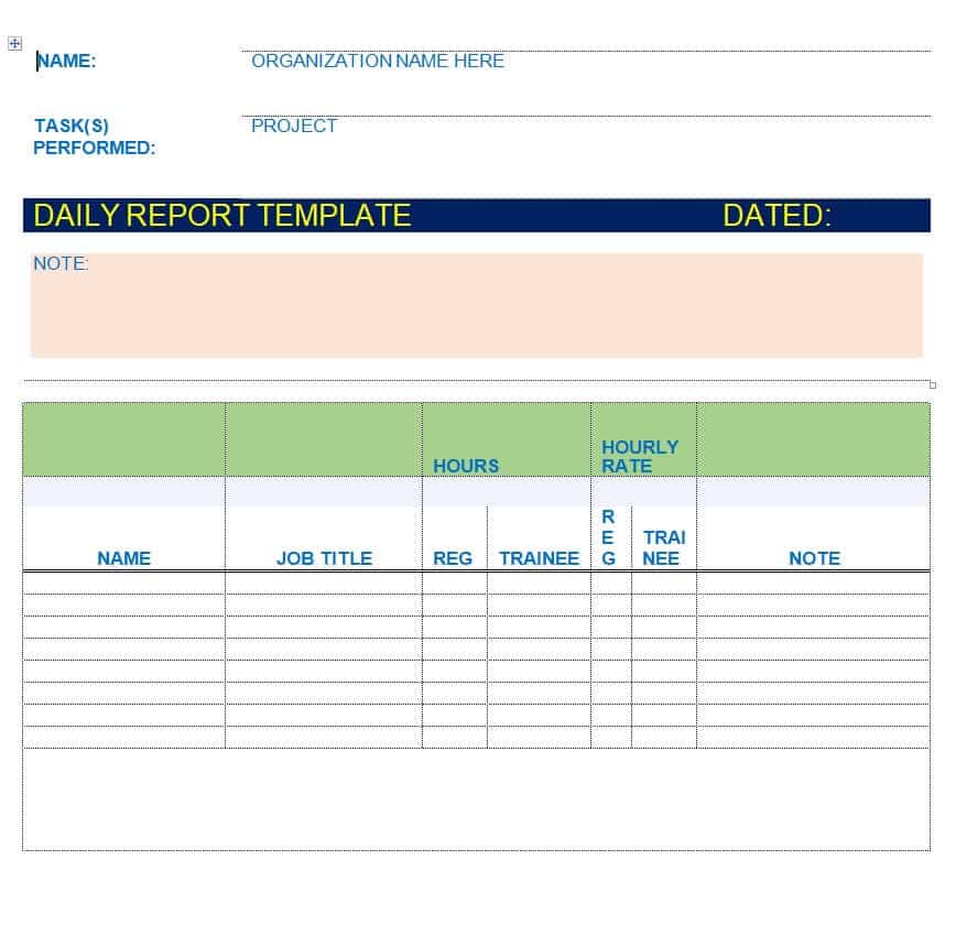 weekly task report template excel