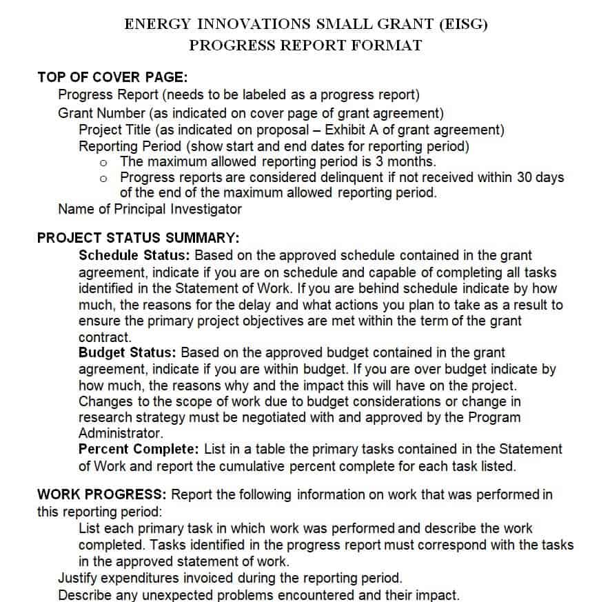 research progress report example