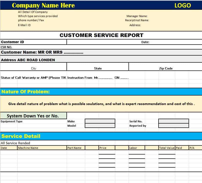 client service report template