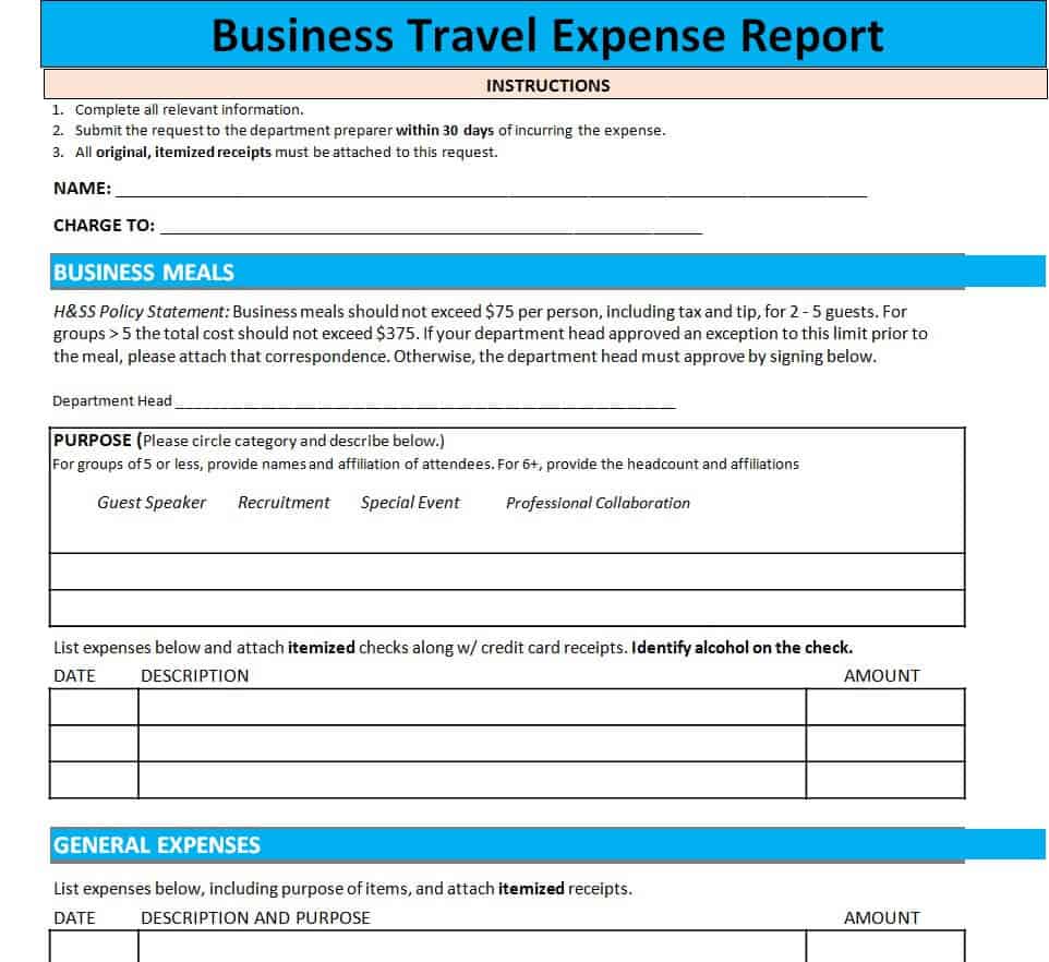 travel expense report template word