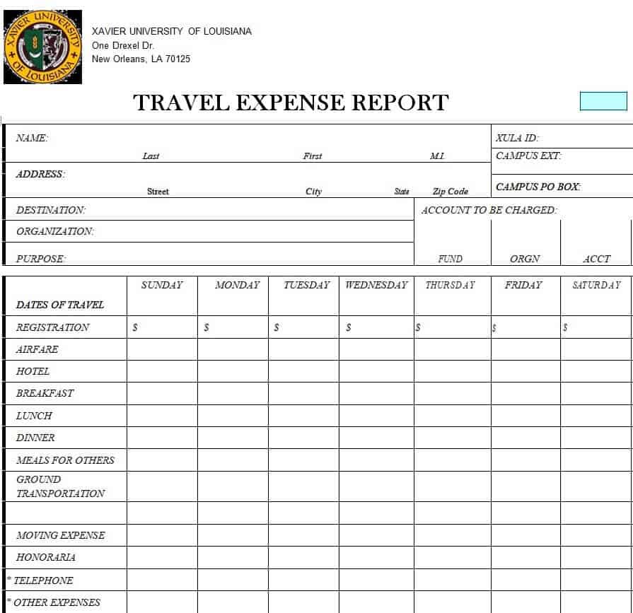 format for travel expenses