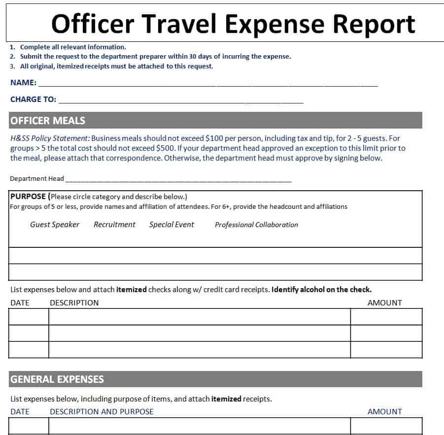 travel expense report template word