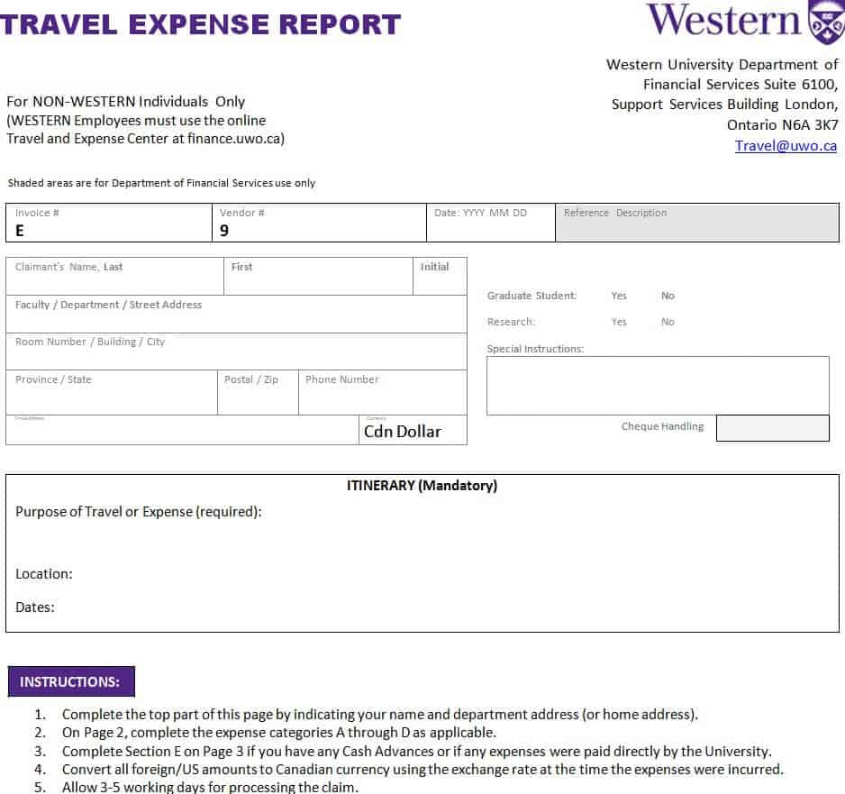 travel expenses format excel