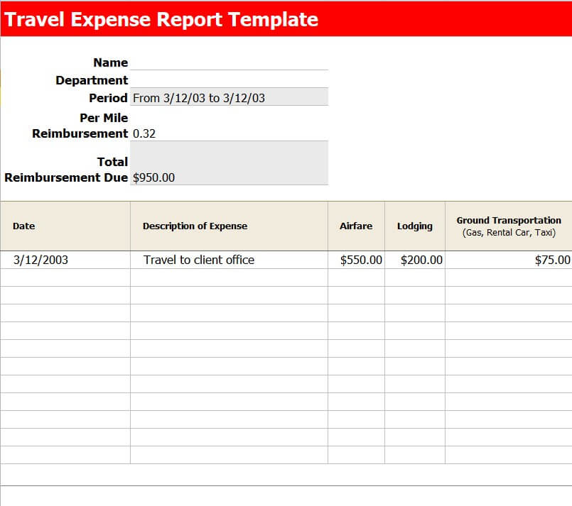 travel expenses format excel