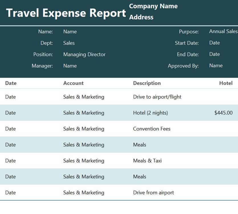 travel expenses format excel
