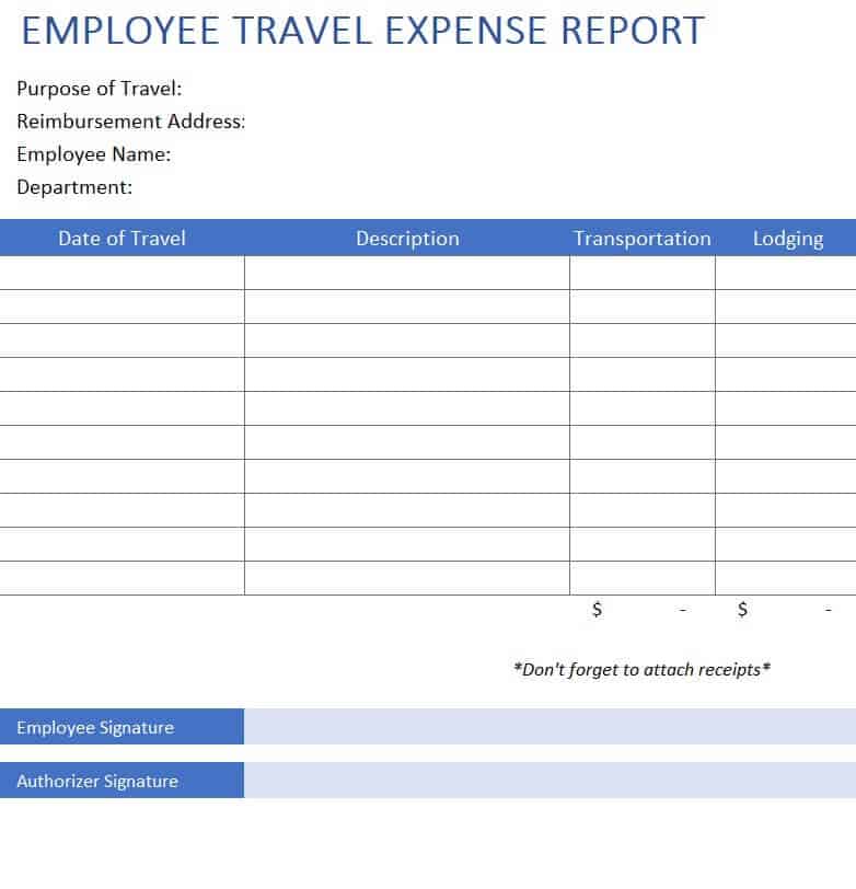 travel expenses format excel