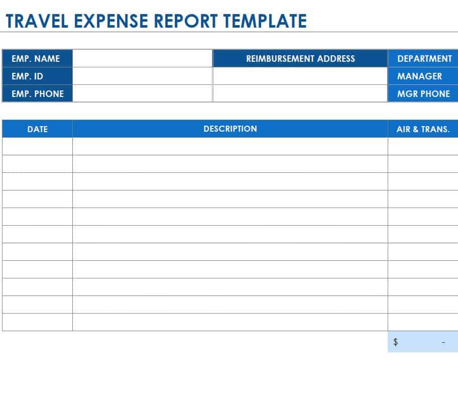 travel expense report template word