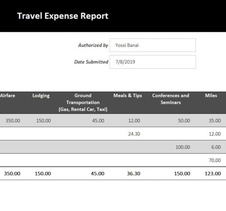 travel expense report university of arizona