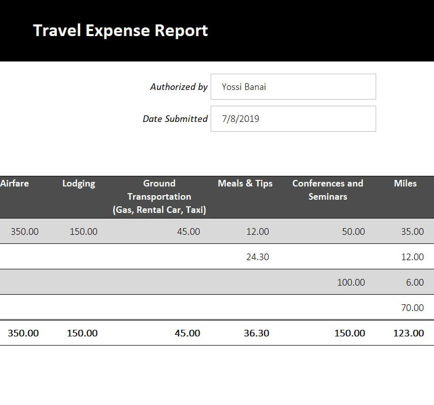 travel expenses format excel