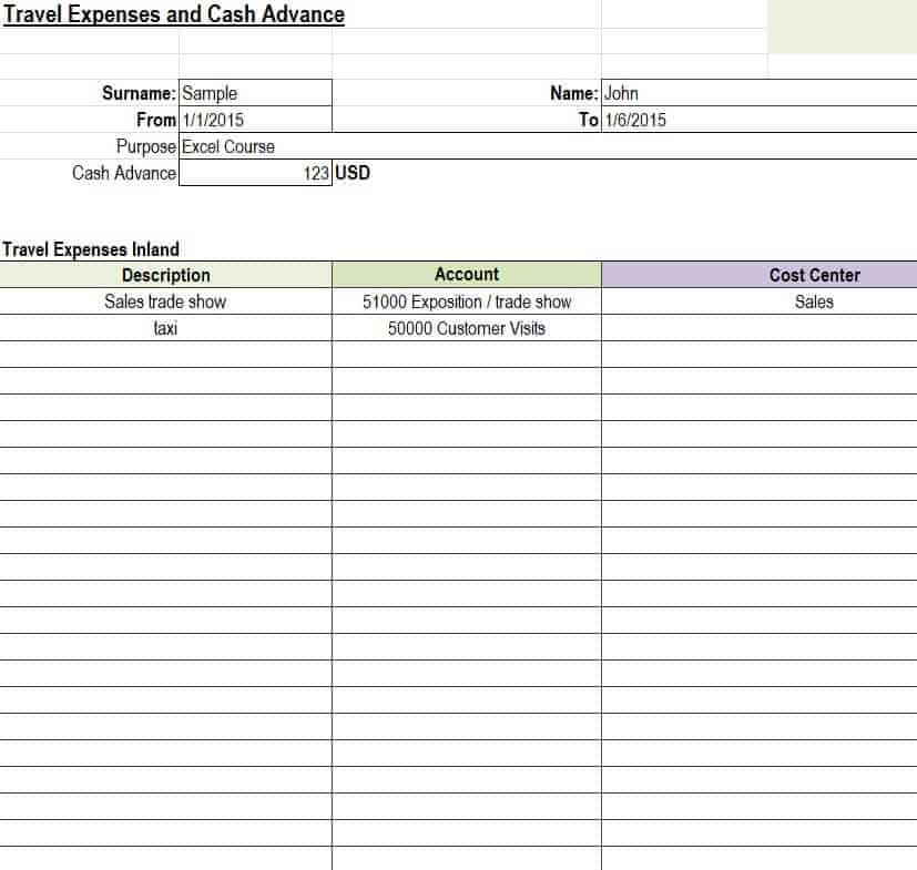 travel expenses format excel