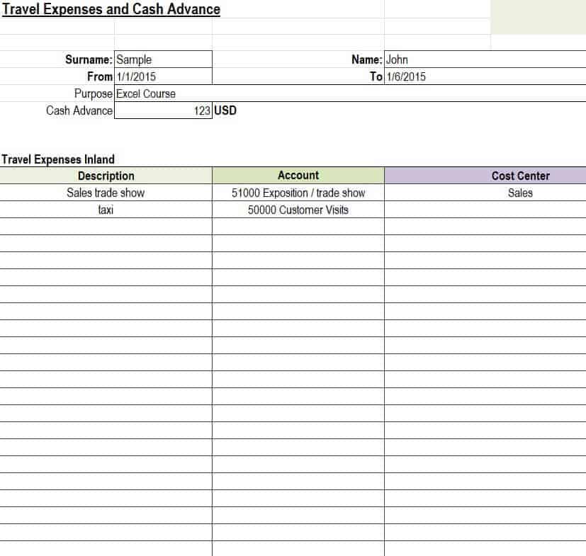 travel expense report template word