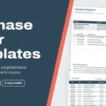 Purchase order templates showing a Word PO form for PO-0418 totaling $3,223.70 and an Excel purchase order log with late delivery and invoice mismatch flags
