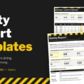 Free safety report templates in black and hazard yellow showing an Excel monthly safety dashboard with a 3.03 year-to-date TRIR and a one-page Word safety report