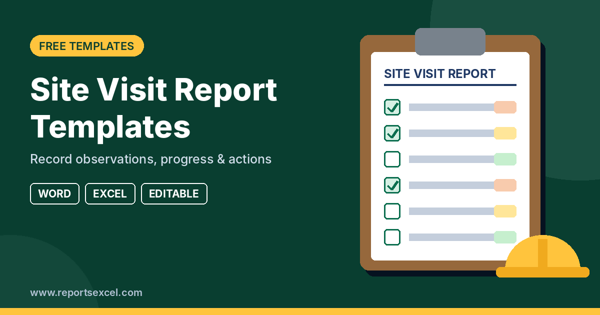 Site visit report templates featured image showing a clipboard checklist with priority colours and a yellow construction hard hat